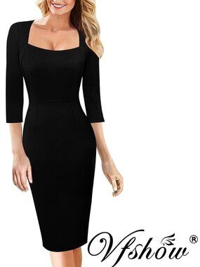 VFSHOW Womens Vintage Square Neck Cocktail Bodycon Pencil Sheath dress- Med- NWT